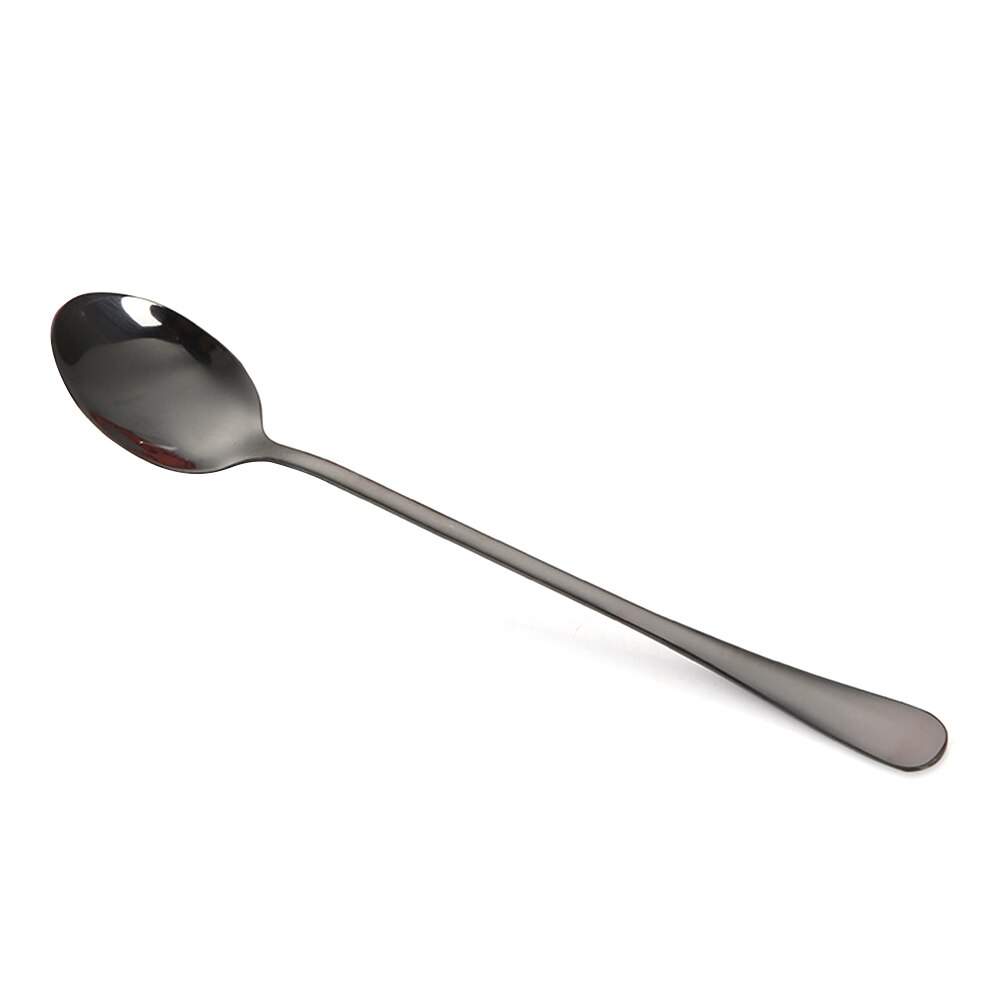 ! Colorful Long Handle Spoon Stainless Steel Coffee Tea Spoons Tip Head Tableware Beauty Mugs Spoons Soup Spoon Kitchen Tools: Black