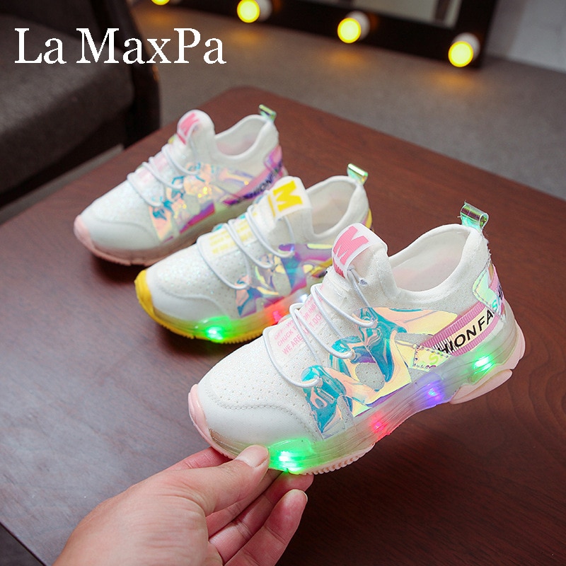Autumn Kids Led Shoes Lycra Mesh Breathable Children's Shoes with Light Boys and Girls LED Lights Sneakers chaussure enfant