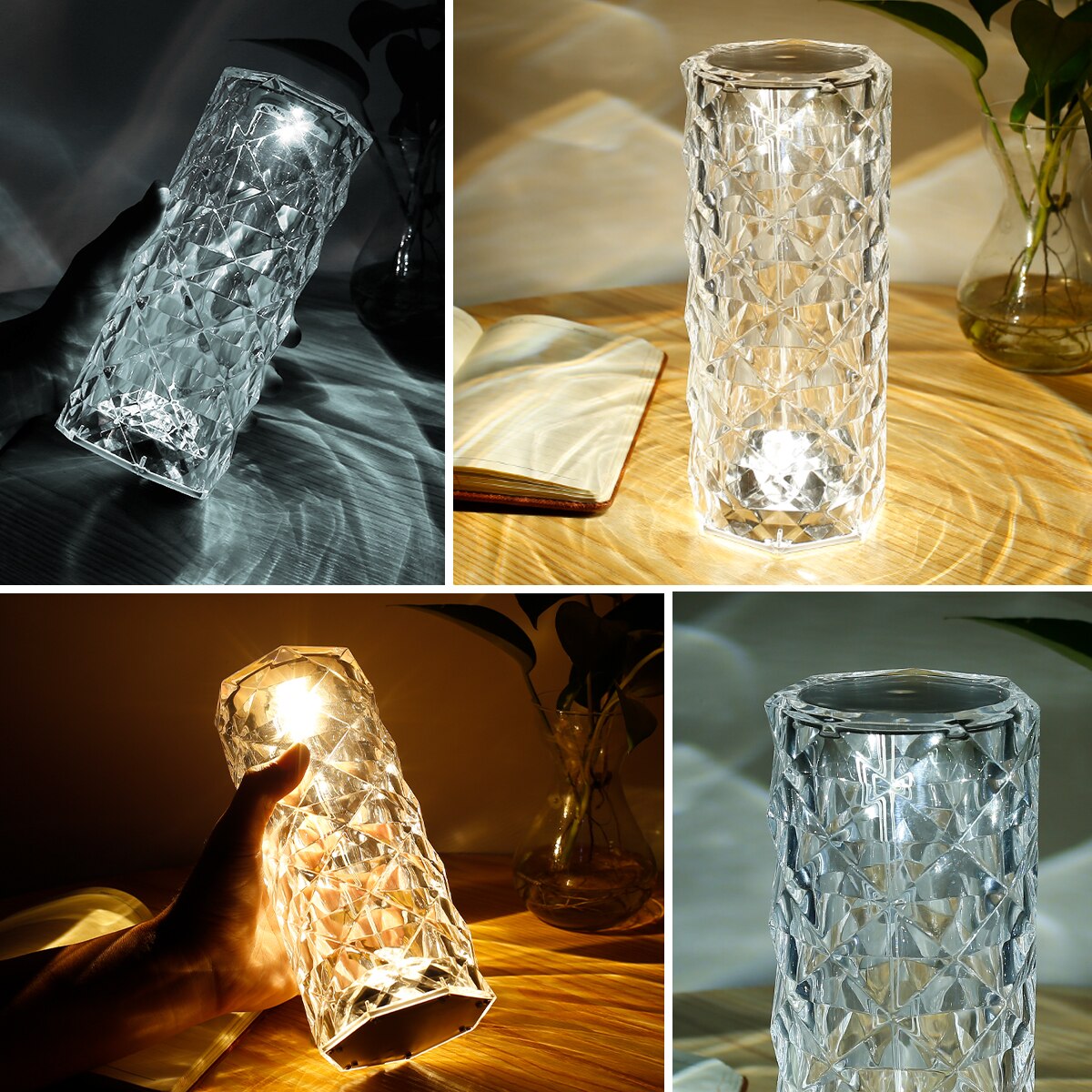Kristallen Tafel Lamp Rose Licht Projector 16 Kleuren Verstelbare Romantische Diamant Sfeer Licht Usb Slaapkamer Touch Nachtlampje