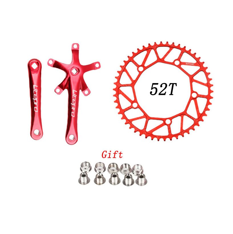 Litepro bicicleta plato único integrado platos y bielas con cadenas manivela 50T 52T 54T 56T 58T BCD 130mm plegable bicicleta piezas de bicicleta: 52T Red
