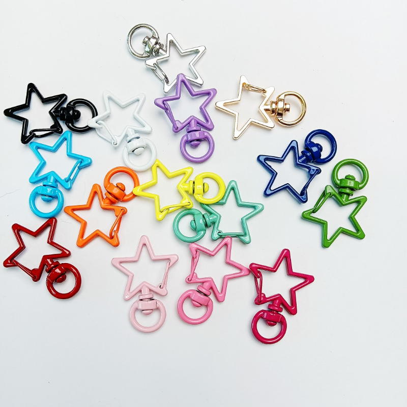 Llavero con forma de estrella, ganchos con cierre de langosta, Clips de gatillo, hebillas para hacer joyería DIY, llaveros de rotación dorados y plateados, accesorios