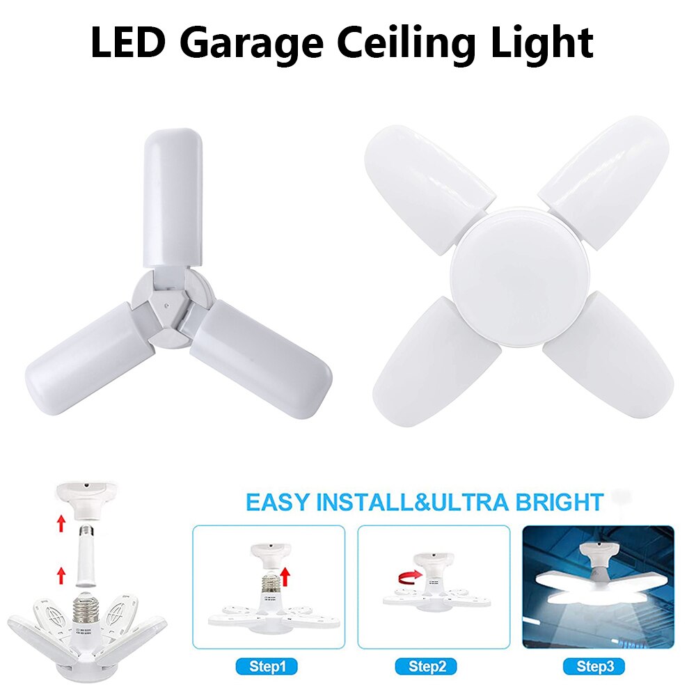 E27 Deformable LED Garage Light Bulb 3/4 Blades Foldable Adjustable Angle Ceiling Light Home Warehouse Bright Lighting Lamp