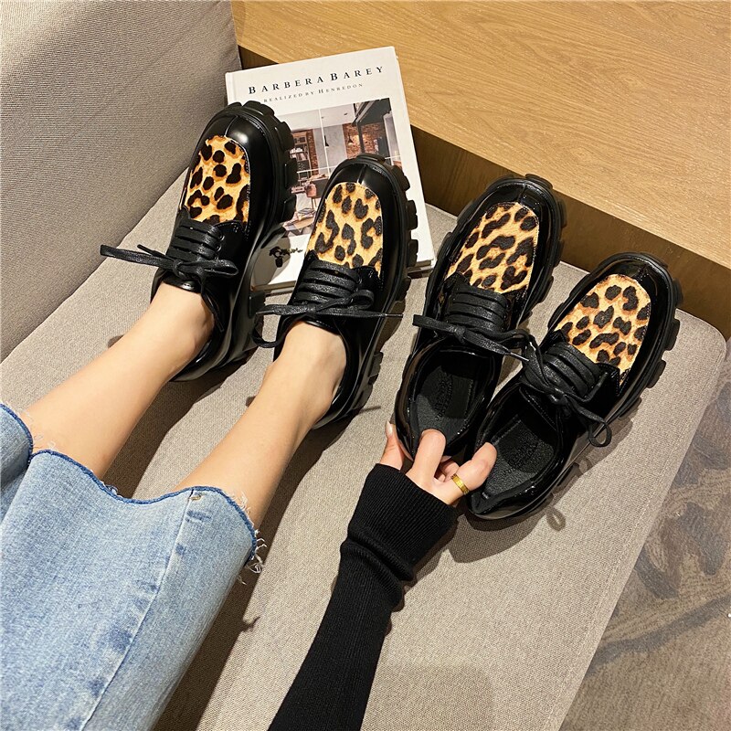 Lente herfst dames plateauschoenen dikke zool casual schoenen dames flats veterschoenen oxford schoenen dames schoenen loepard
