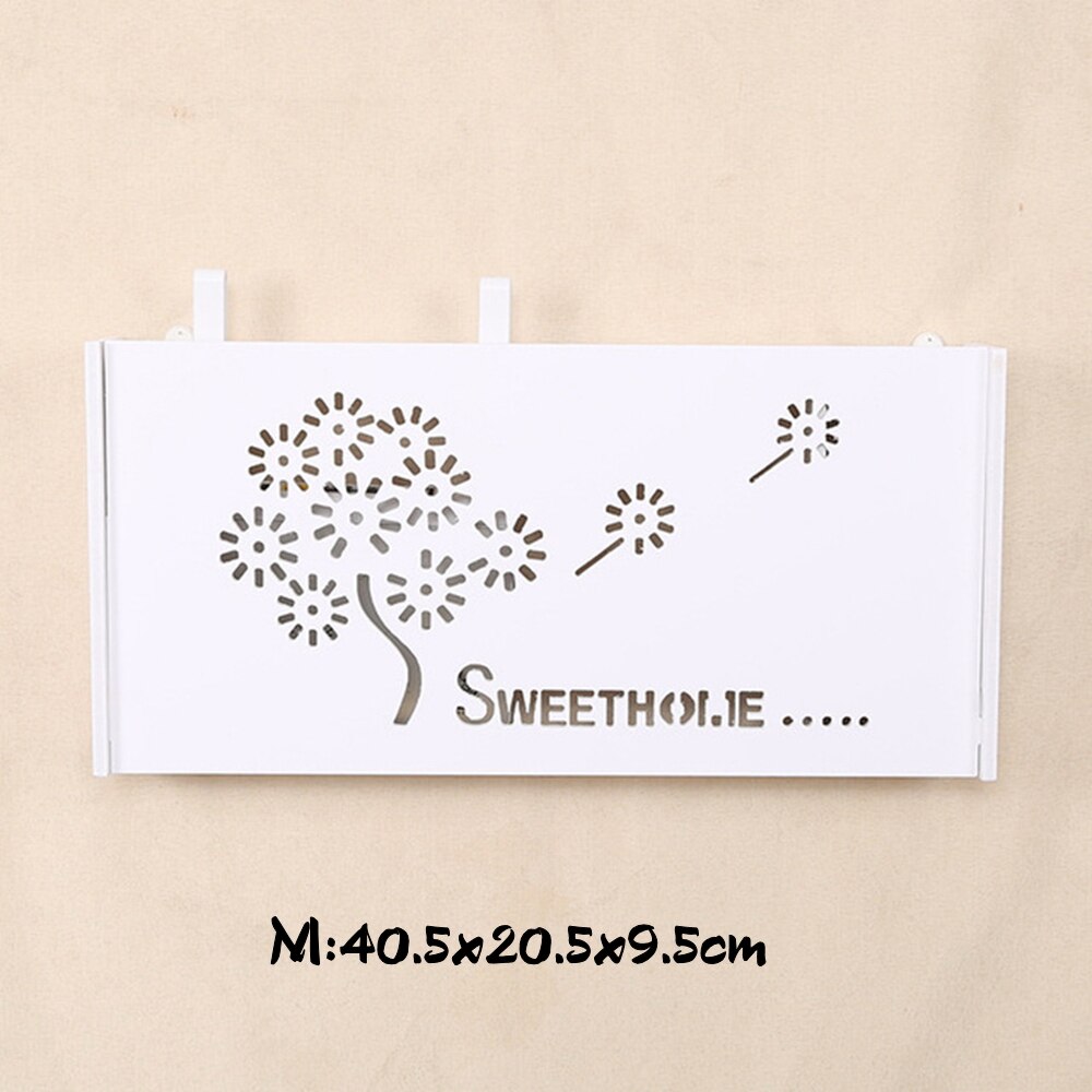 Wifi Router Shelf Wall mount Storage Boxes Cable Power Wire Bracket Storage Box Wood-Plastic Wall Shelf Hanging Plug Bracket Box: M (4)