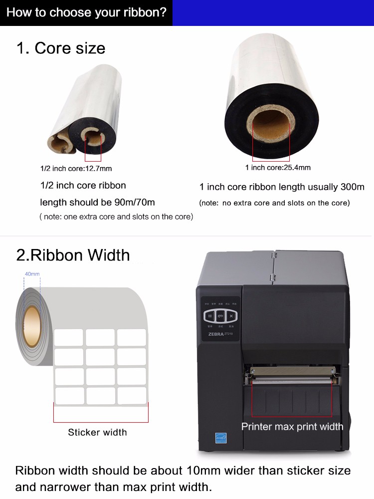 Premium Wax Ribbon, Thermal Transfer Ink Film Ribbon, full range, Scratch resistance for Zebra Compatible Label Printer