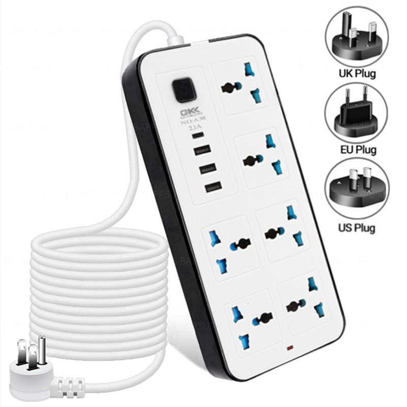 Power Multi Tap Universal Plug EU US UK Outlet Power Strip with 1.8m Extension Cord PD Type C USB Port Charge Electrical Socket