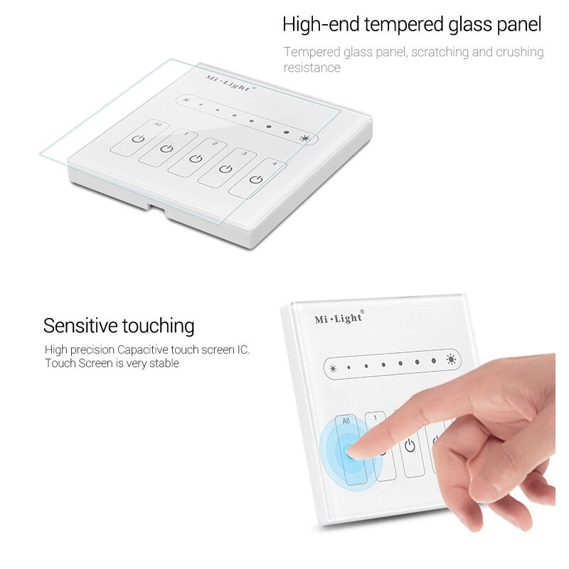 Miboxer L4 AC100 ~ 240V 4 canales de salida, control independiente, montado en la pared 4 canales 0 ~ 10V led Panel de atenuador de luz para lámpara de luz led