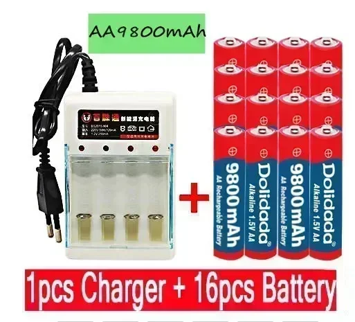 ! AA 9800mAh High - Capacity Rechargeable Battery withCharger - 1.5V Alkaline Power: Yellow