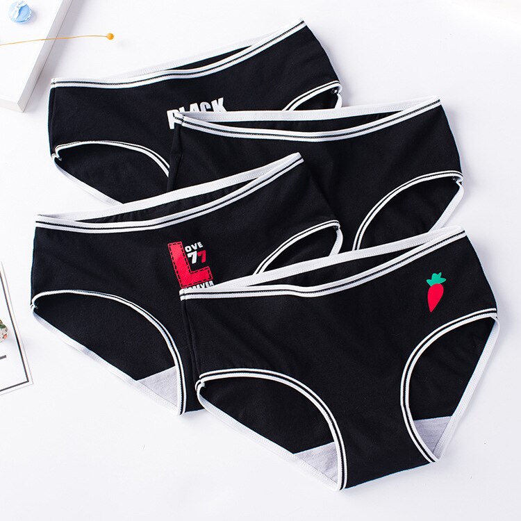 Black series underwear sports women cotton mid-waist ladies cotton triangle bottoms cotton girls pants