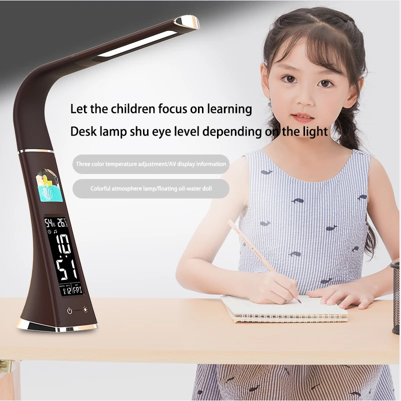 LED-Schreibtischlampe mit Kalender, Temperatur, Wecker, berühren-Dimmung, Augenschutz, Tischlampe, wiederaufladbar, USB-Leseschreibtischleuchten