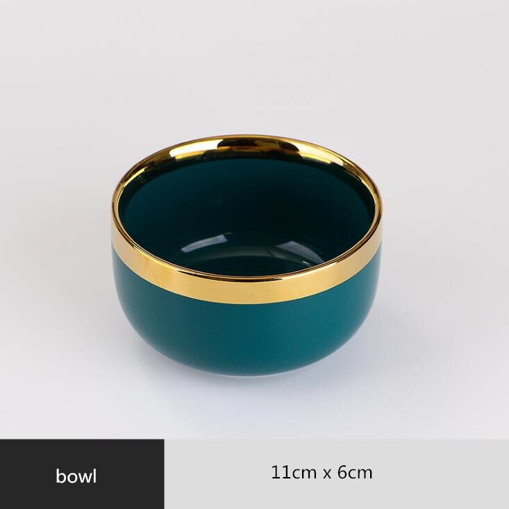 1pcs High Grade Green With Gold Lnlay Plates Steak Food Tray Nordic Ceramic Dinner Dish Salad Bowl Spoon Porcelain Dinnerware: 4.5inch bowl 1pcs