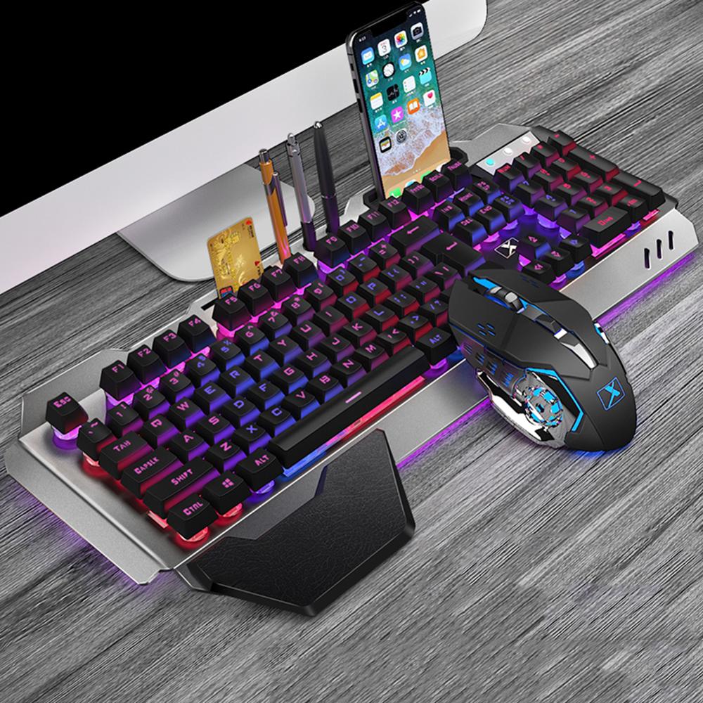 2,4G kabellos Spielen Tastatur Maus einstellen Wiederaufladbare Mechanische Fühlen RGB Hintergrundbeleuchtung Tastatur Mäbenutzen Combo Ergonomische Gamer Tastatur