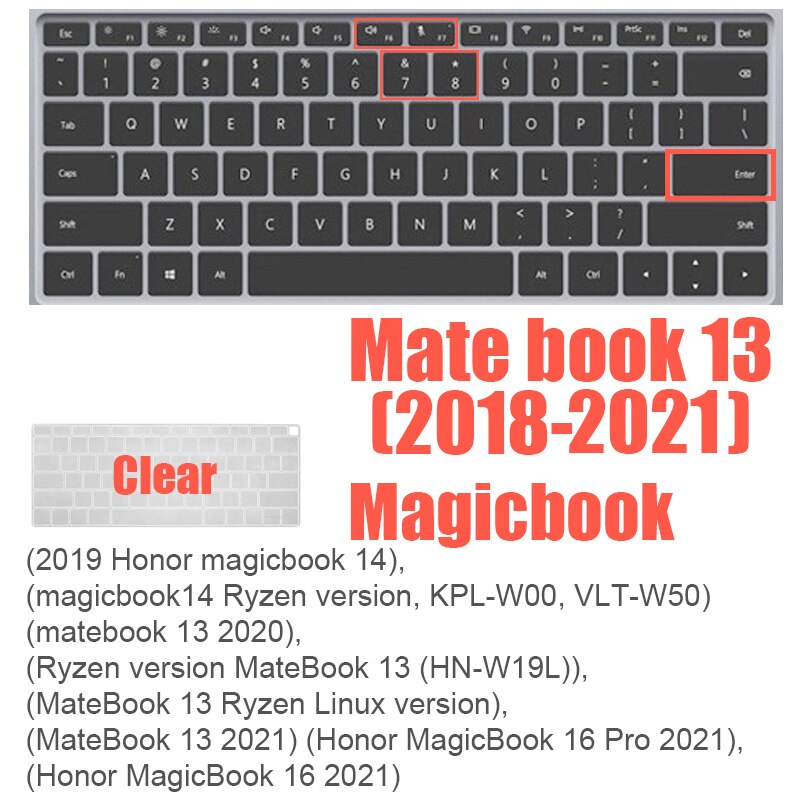 Tastatur Abdeckung für Huawei MateBook 13S 14S D14 15 16 X Profi 13 zoll E B B3 B5 Laptop magicbook Schutz Haut Film fallen Silikon: matebook 13 2018-21