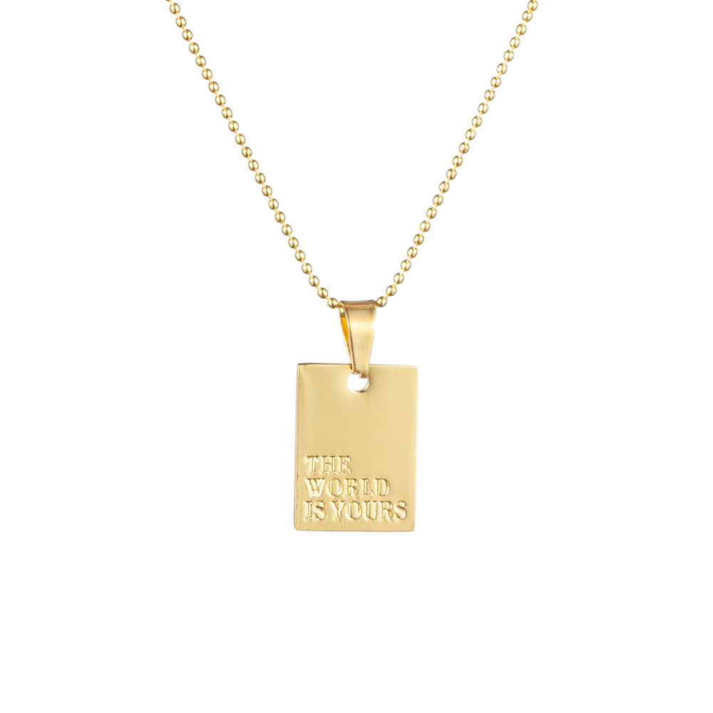 Collier avec pendentif en acier inoxydable pour femmes, couleur or, , accessoire de bijouterie, Alphabet d'amour, bénédiction: the world is yours / Or