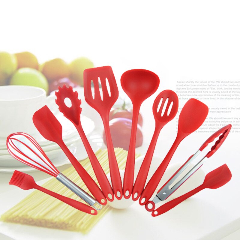 Kitchen Heat Resistant Cookware Silicone Non-stick Kitchenware Egg Beater BBQ Brush Food Tongs Soup Spoon Kitchen Utensils Set