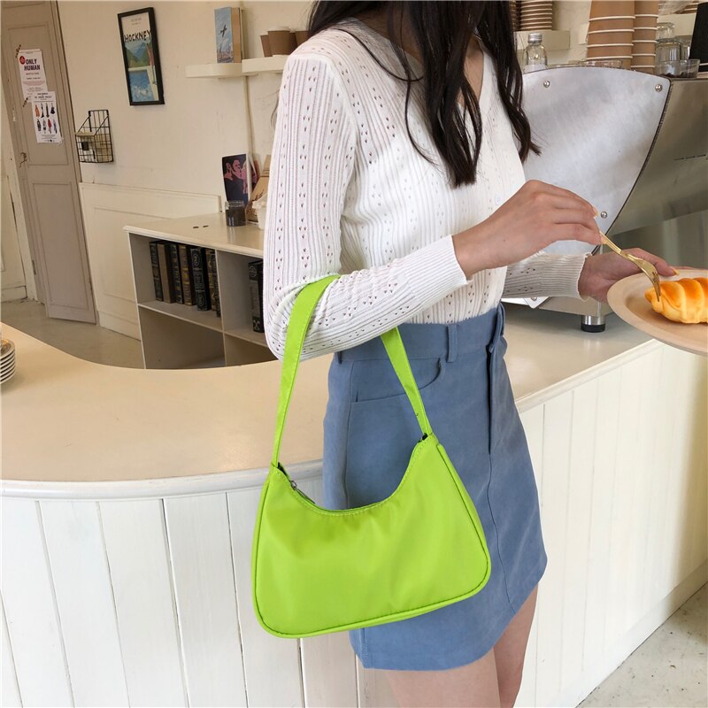 Purple Women Hobos Underarm Bag Retro Simple Ladies Purse Handbags Female Nylon Shoulder Bags Small Tote Clutch Bolsas: Light Grey