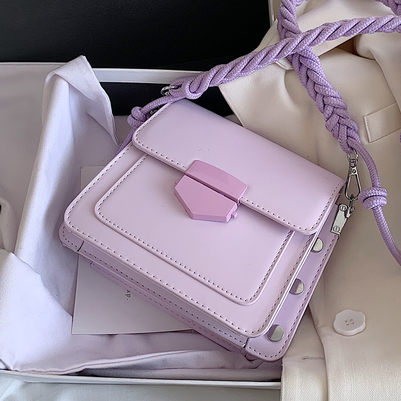 Solid color Square Crossbody bag PU Leather Women's Handbag Lock Shoulder Messenger Bag