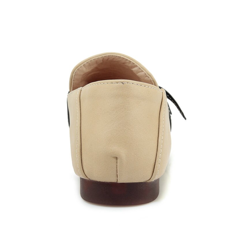 Qutaa kvinnor pumps lågklackat pu läderplattform fyrkantig tå retro casual slip on casual skor dam pumps stor storlek 34-43
