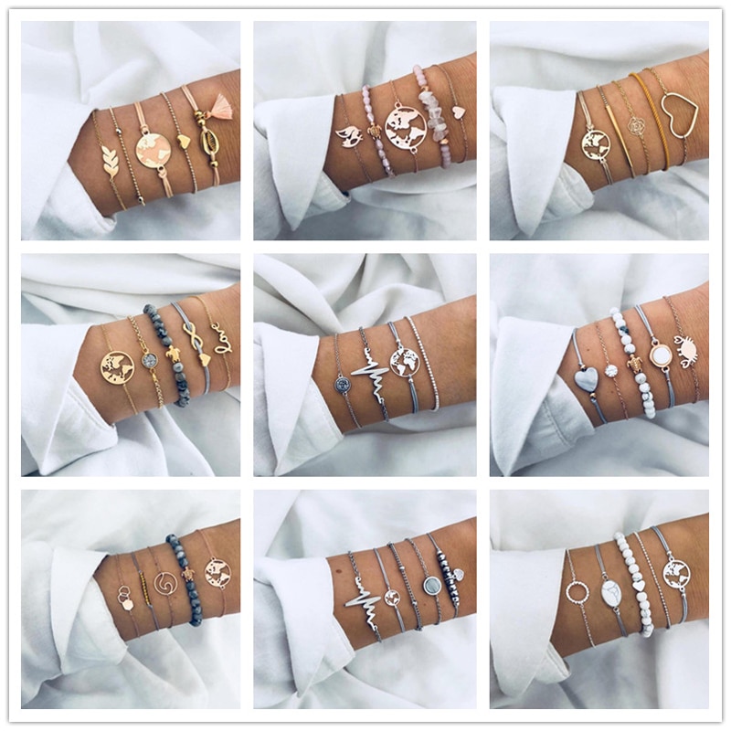 Docona 25 Stijl Bohemen Mode Zomer Armbanden Shell Star Hollow Geometrische Hollow Kaart Touw Bangles Vrouwen Dames Sieraden