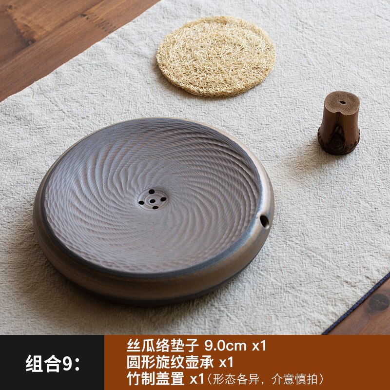 Japanse Absorberende Loofah Spons Pot Coaster Paars Zand Pot Kung Fu Theeceremonie Thee Set Accessoires Rotan Pot Dienblad Thee mat: set 9