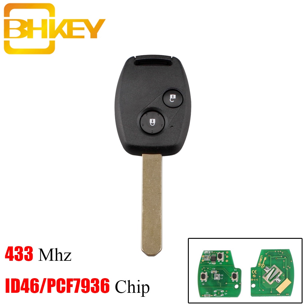 Bhkey 2 Knoppen Afstandsbediening Keyless Entry Auto Sleutel Shell Fob 433Mhz ID46/PCF7936 Chip Transponder Voor Honda Civic crv Jazz Hrv Toetsen