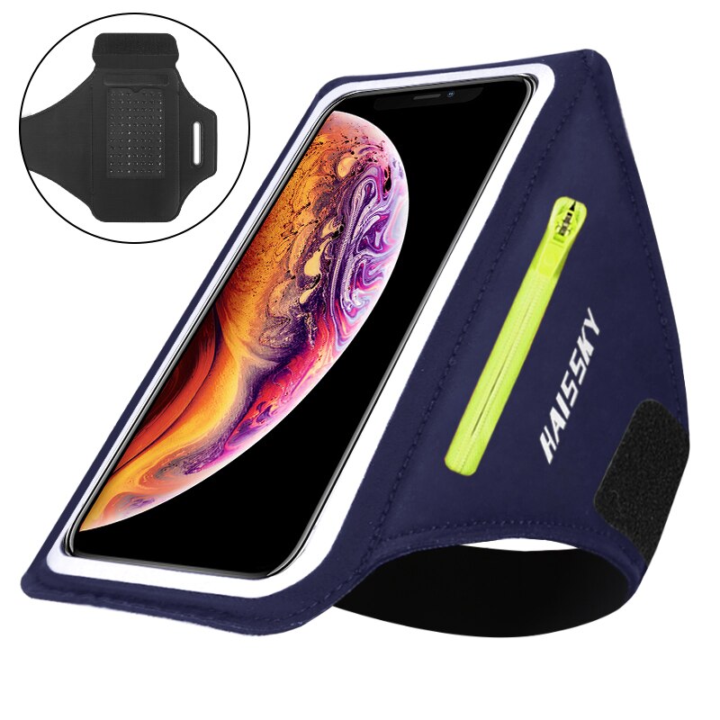 HAISSKY 6.9&quot; Zipper Pocket Running Sports Armbands Pouch GYM Fitness Brassard Case Waterproof Armband For iPhone Samsung Xiaomi: HSK1961 Blue