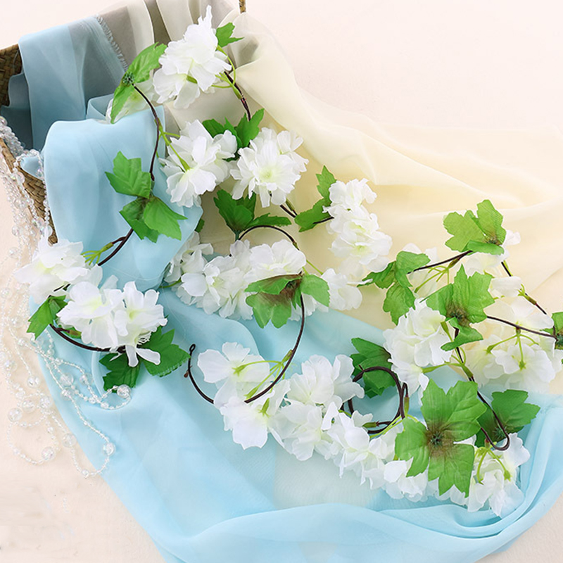 220cm kersenbloesem wijnbouw tuinieren home decor accessoires bruiloft decoratieve klimop slinger boog indoor outdoor kunstbloemen: GRIJS