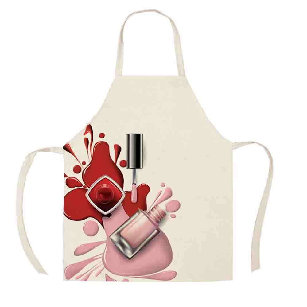 Delantal de algodón y lino con adorable esmalte para uñas, utensilios de limpieza para el hogar, cocina, dibujos animados: 04