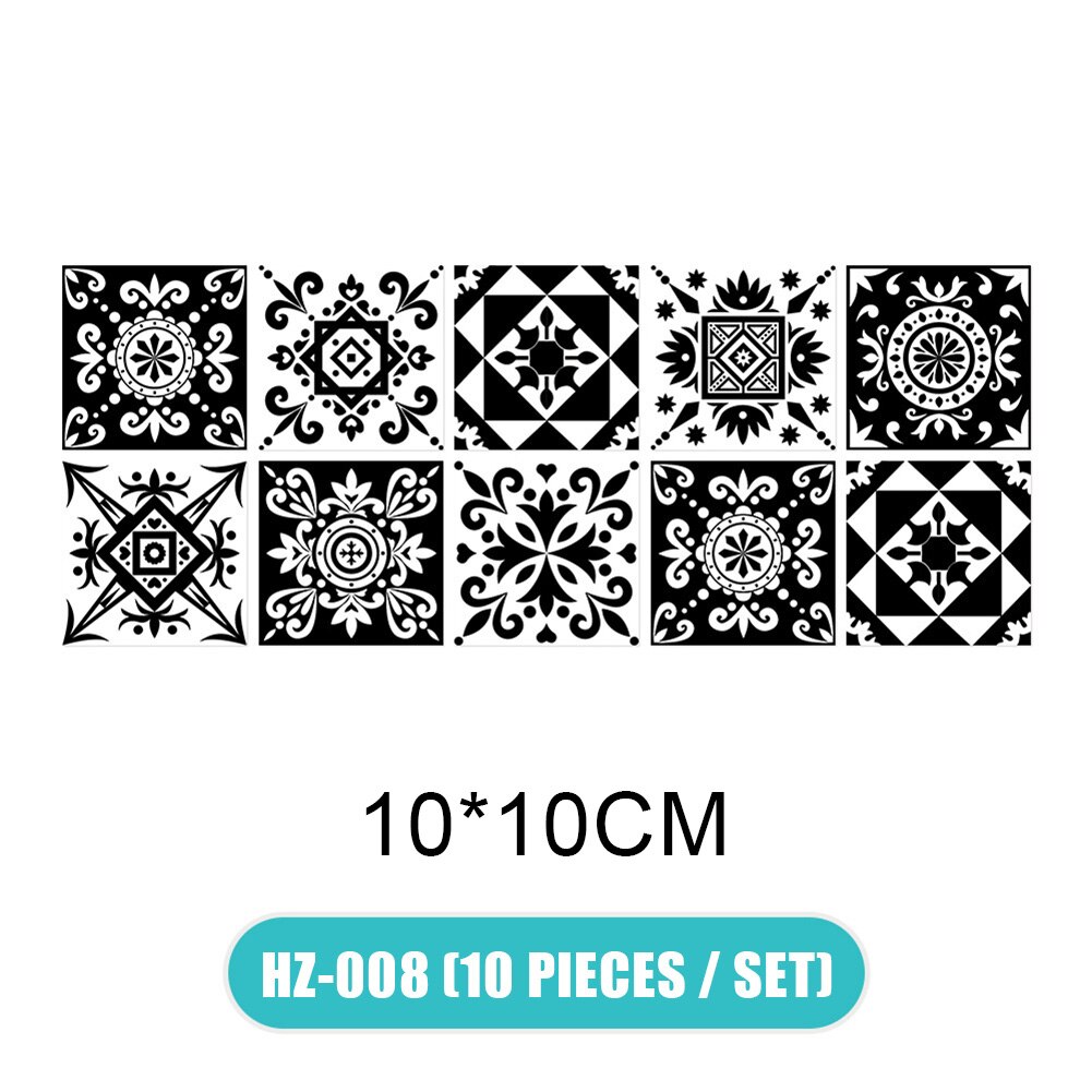 10 stk/sæt 3d moderne enkelhed vandtætte fliser mosaik wallsticker køkken badeværelse klæbende indretning til flisevæg gulvskab: 10 x 10cm hz -008