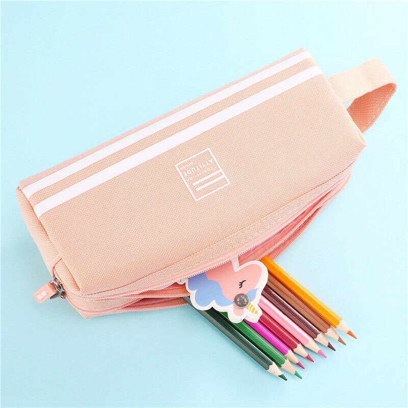 Large Capacity Pencil Cases Bag Zipper Solid Color Canvas School Student School Supplies Stationery Storage Bag 05176