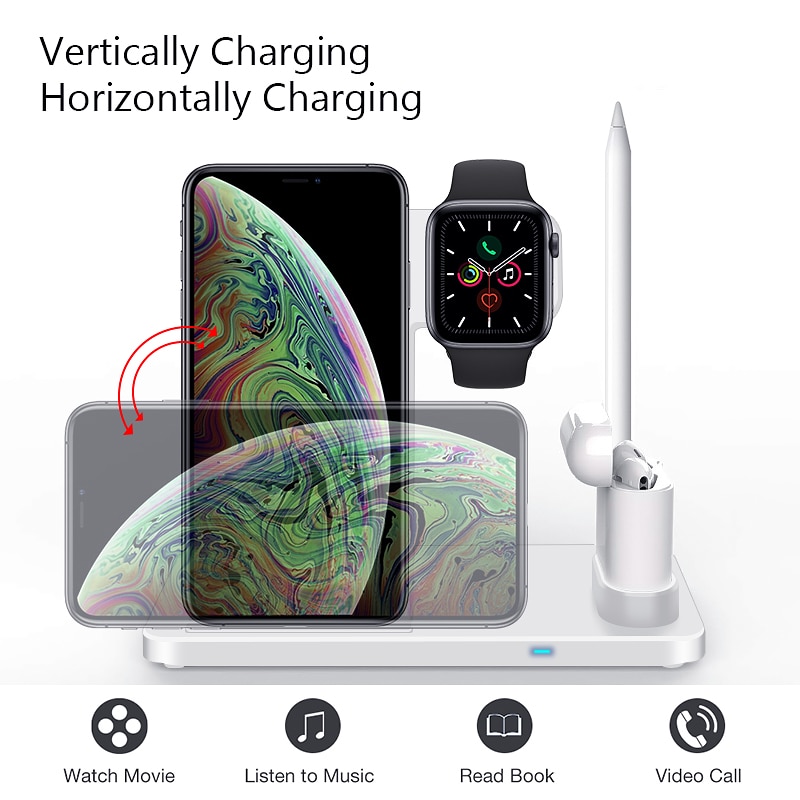 EKSPRAD 4 in 1 Drahtlose Ladegerät 10W Schnelle Ladung für iPhone 11/11Profi/X/XS/ XR/Xs Max für Apfel Uhr 5 4 3 2 Airpods Bleistift Pad