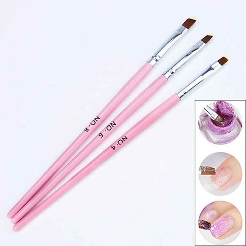 3Pcs Roze Rij Puntjes Dot Builder Platte Schilderij Kristal Carving Uv Gel Nail Art Acryl Polish Tips Pen Borstel manicure Tools Set: Pink Oblique