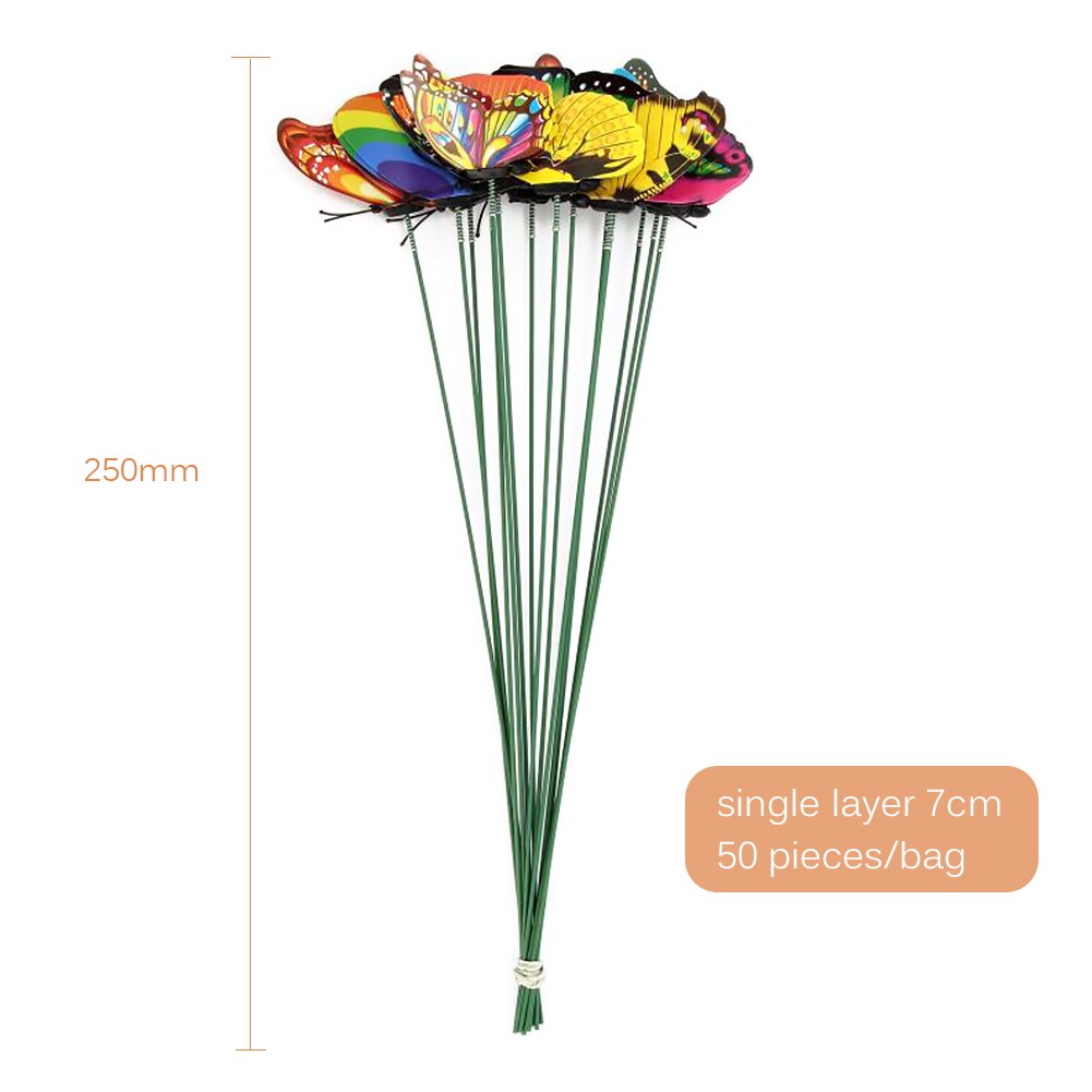 50Pcs Kleurrijke Kunstmatige Vlinder Met Staven Plastic Simulatie Nep Vlinders Ornamenten Decoratie Voor Tuin Bloempot