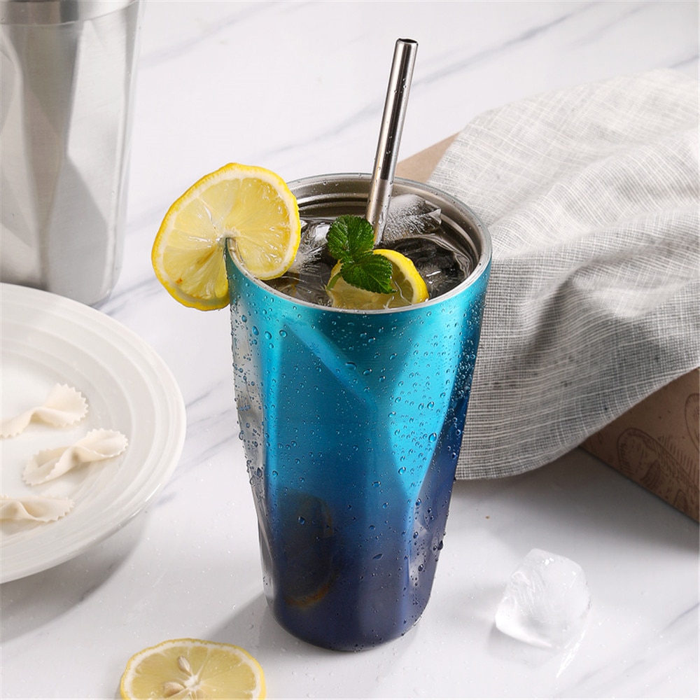 473ml Sippy Cup Stainless Steel Water Cup with Straw for Cold Beverages Milk Tea Coffee Juice Dual Layer Anti Mug