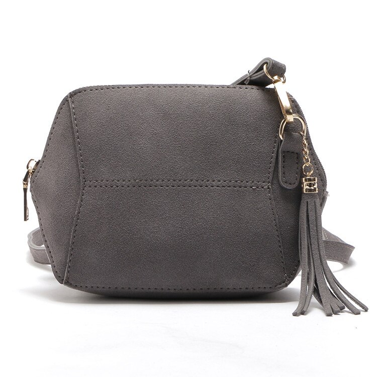 Bolso cruzado de nobuk con borla para mujer, Mini bolso de hombro femenino con solapa de cuero PU, Bolso Barato de mensajero sólido: Grey