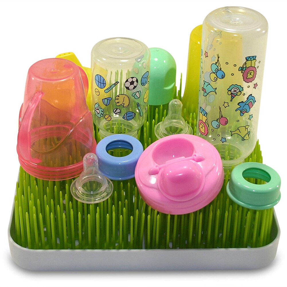 Estante de secado para encimera de biberones, escurridor para botellas infantiles, platos, contenedor de césped de imitación