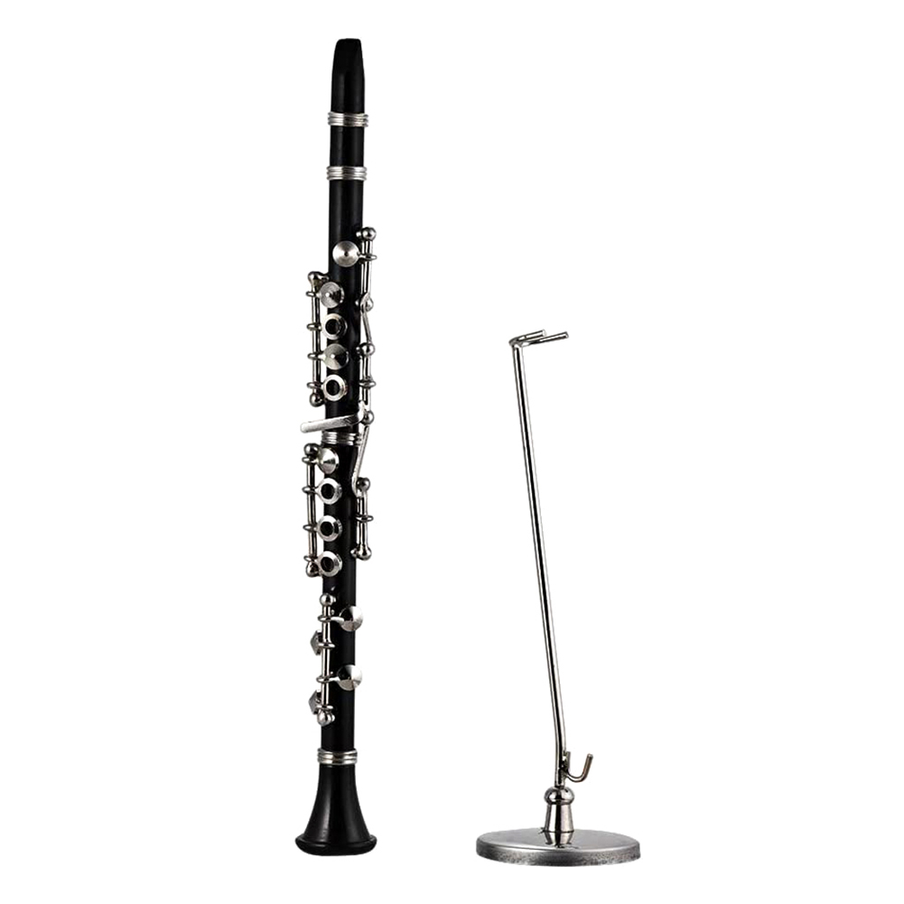 Mini Klarinet Model Muziekinstrument Miniatuur Bureau Decor Display Basklarinet Met Zwart Lederen Doos Bracket