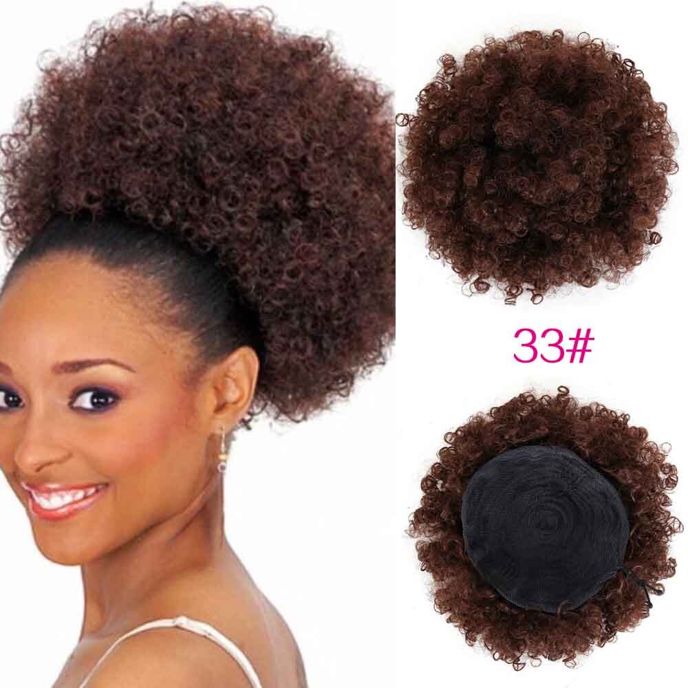 Perruque afro bouclée synthétique, queue-de-cheval, perruque afro courte crépue, pince à cheveux, chignon bouclé fait de Kanekalon: # 33