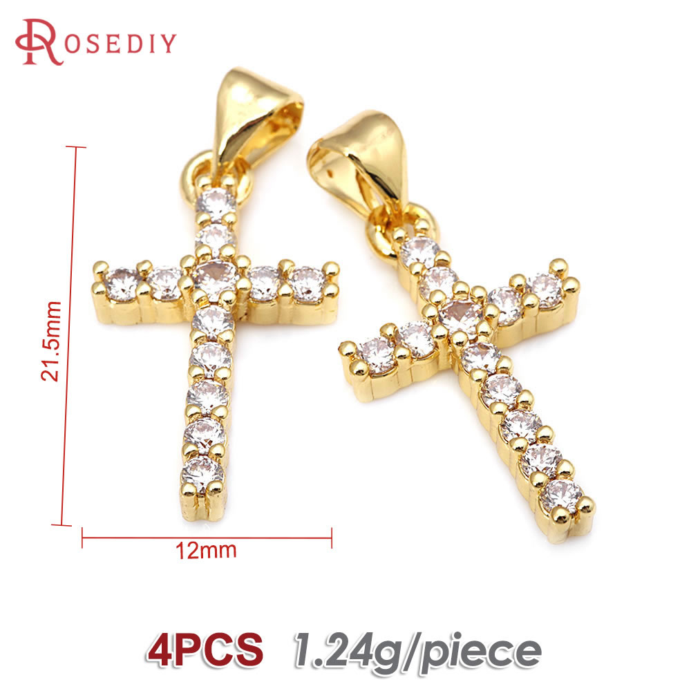 4 stk. messing zirkon kors halskæder charms vedhæng tilbehør smykkefremstillingsmaterialer rosediy officiel hjemmeside: Rhodineret