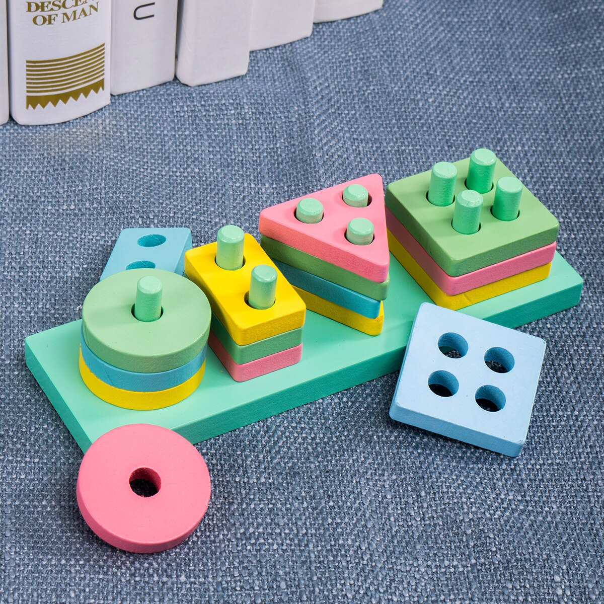 Montessori geometry set tower educazione precoce supporti didattici set di colori di blocchi di colonne giocattoli di illuminazione geometrica in legno: TZ-09