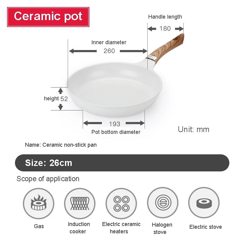 Sartén de cerámica blanca coreana, juego de ollas y sartenes antiadherentes, freidora profunda para desayuno, bandeja esmaltada japonesa para Cocina