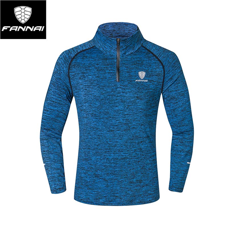 for Men Gym Sweater Shirt Training Tshirt Fitness Sweater Long-sleeve Stretch Tight Collar Running Jogging Sweater Top Quick Dry: XL / Dark Blue