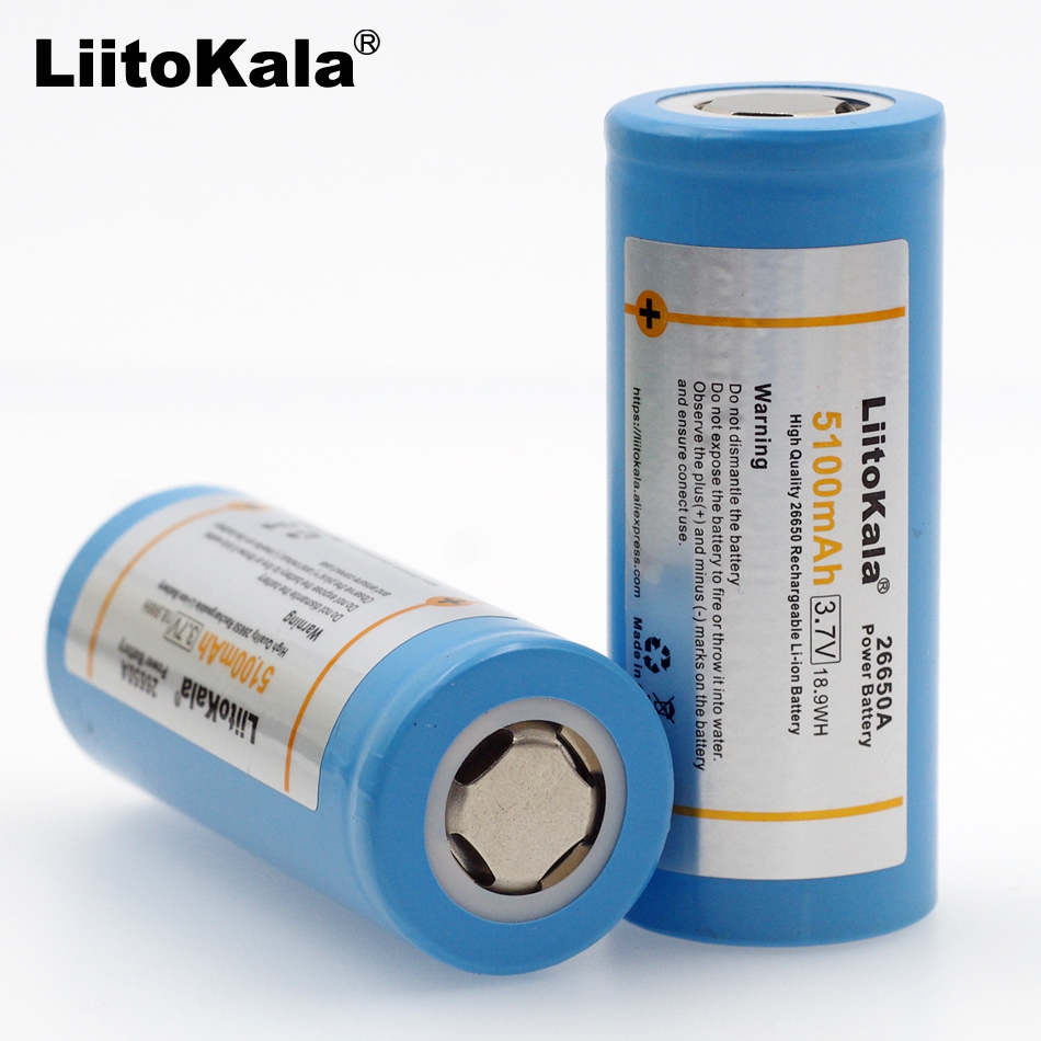LiitoKala 26650 5100 mAh Li-Ion 3,7 V wiederaufladbarer Akku 20 A Entladung 3,6 V Leistung für Taschenlampenbatterien