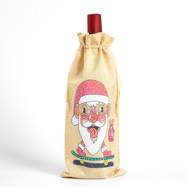 Diy Diamant Schilderen Kerst Wijnfles Zakken Cover Vrolijk Kerstfeest Xmas Wijn Fles Tasje Jaar Tafel Decoratie: TB008B
