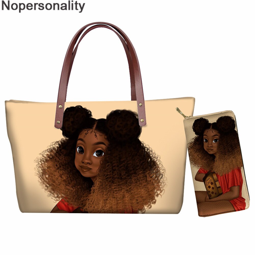 Nopersonality Vintage Etnische Meisjes Stijl Print Schoudertas Zwarte Kunst Afrikaanse Meisjes 2 Stuks Purse & Hand Tassen voor vrouwelijke: Z5574AL-Z21