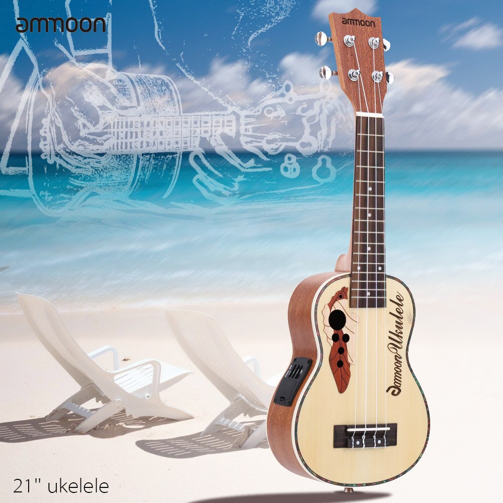 Ammoon Sparren Ukelele 21 "Akoestische Ukulele 15 Fret 4 Strings Snaarinstrument Met Ingebouwde Eq Pickup