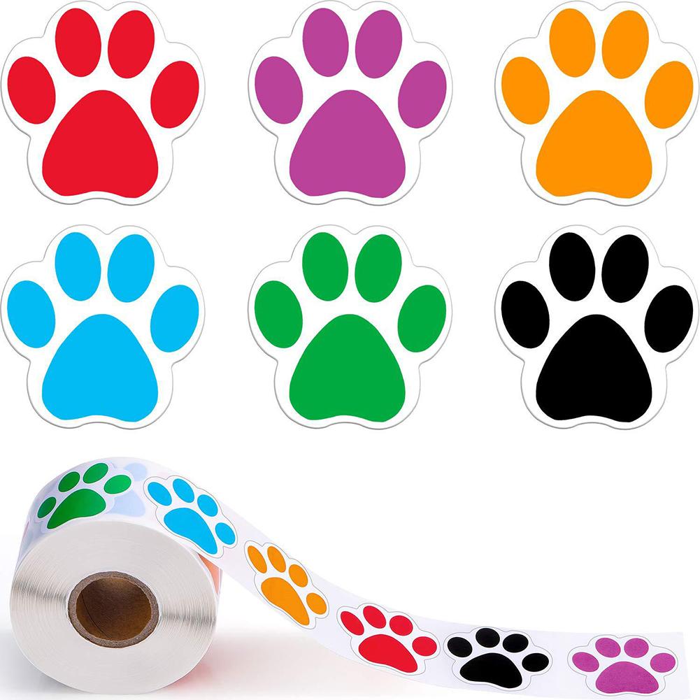 500 Pcs/Roll Kleurrijke Pootafdruk Stickers Hond Poot Labels Stickers Rood, Oranje, Groen, Blauw, paars, Zwart Voor Trappen Sticker Voor Kids
