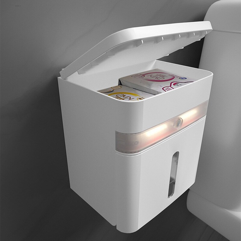 Waterproof Wall Mounted Toilet Roll Holders with Led Sensor Lights Bathroom Tissue Paper Box Rack Toilet Tissue Paper