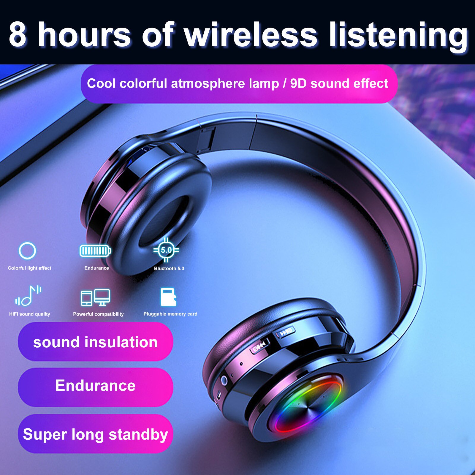 Wireless Bluetooth Headphones with Noise Cancelling Over Ear Stereo Earphones Noise Reduction Gaming Headset/Mic For Mobile PC