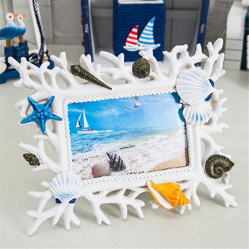 Coral Shell Photo Frame 6 Inch Resin Wedding Photo Frame Decoration Ocean Romance Mediterranean style Home Crafts